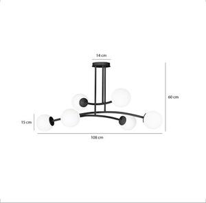 Stropní svítidlo HALLDOR 6 – černé, bílé sklo, 6× E14, šířka 108 cm
