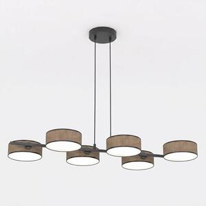 Závěsné svítidlo DRUMZ 6 – hnědé / černé, textilní stínidla, 6× E14, šířka 100 cm