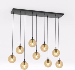 Závěsné svítidlo COSMO 9 – černé, jantarové sklo, 9× E14, šířka 90 cm