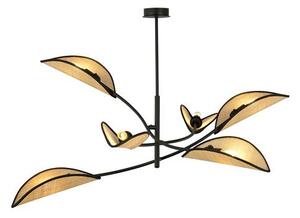 Stropní svítidlo LOTUS 6 – černé, hnědá textilní stínidla, 6× E14, šířka 102 cm