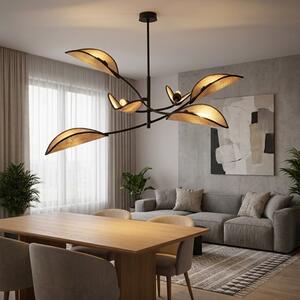 Stropní svítidlo LOTUS 6 – černé, hnědá textilní stínidla, 6× E14, šířka 102 cm