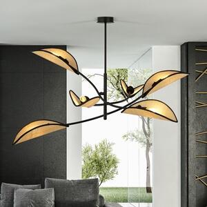 Stropní svítidlo LOTUS 6 – černé, hnědá textilní stínidla, 6× E14, šířka 102 cm