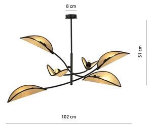 Stropní svítidlo LOTUS 6 – černé, hnědá textilní stínidla, 6× E14, šířka 102 cm
