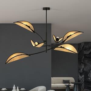 Stropní svítidlo LOTUS 6 – černé, hnědá textilní stínidla, 6× E14, šířka 102 cm