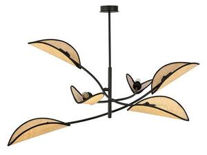 Stropní svítidlo LOTUS 6 – černé, hnědá textilní stínidla, 6× E14, šířka 102 cm