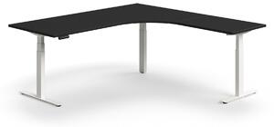 AJ Produkty Výškově nastavitelný stůl QBUS, rohový, 2000x2000 mm, bílá podnož, černá
