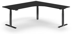 AJ Produkty Výškově nastavitelný stůl QBUS, rohový, 2000x2000 mm, černá podnož, černá