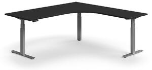 AJ Produkty Výškově nastavitelný stůl QBUS, rohový, 2000x2000 mm, stříbrná podnož, černá
