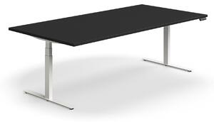 AJ Produkty Jednací stůl QBUS, výškově nastavitelný, 2400x1200 mm, obdélníkový, bílá podnož, černá