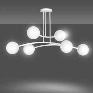 Stropní svítidlo HALLDOR 6 – celobílé, sklo, 6× E14, šířka 108 cm