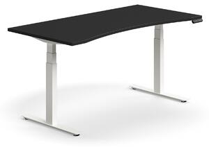 AJ Produkty Výškově nastavitelný stůl QBUS, vykrojený, 1600x800 mm, bílá podnož, černá