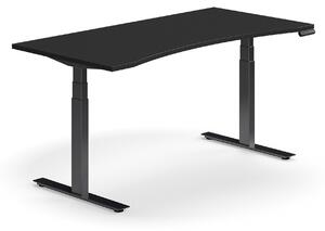AJ Produkty Výškově nastavitelný stůl QBUS, vykrojený, 1600x800 mm, černá podnož, černá