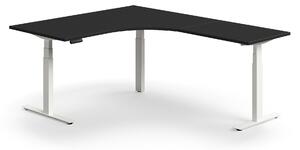 AJ Produkty Výškově nastavitelný stůl QBUS, rohový, 1600x2000 mm, bílá podnož, černá