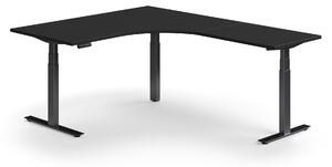 AJ Produkty Výškově nastavitelný stůl QBUS, rohový, 1600x2000 mm, černá podnož, černá