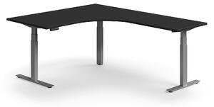 AJ Produkty Výškově nastavitelný stůl QBUS, rohový, 1600x2000 mm, stříbrná podnož, černá