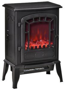 HOMCOM Elektrický Krb s Efektem Plamene, Nastavitelná Teplota 1000W-2000W, Pokrytí 20-25m², 39x24x56,5cm, Černý | Aosom