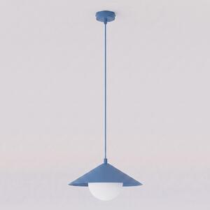 Závěsné svítidlo MONO 1S – tlumeně modré, bílé sklo, 1× E14, šířka 31 cm
