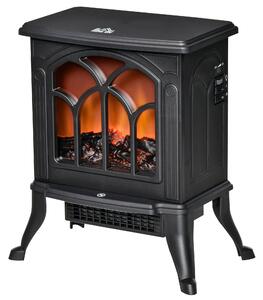 HOMCOM Elektrický krb s efektem plamene, retro styl s termostatem 750-1500 W a ochranou proti přehřátí, černý | Aosom