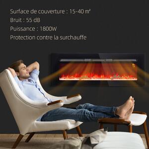 HOMCOM 1800W Elektrický Krb na Zeď nebo Vestavný Falešný Krb s LED Plamenovým Efektem 3 Barvy 5 Jasů, Polena a Krystaly, Časovač, Teplota 15-40℃, Dálk