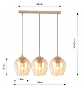 Závěsné svítidlo ISTAR 3 – moka, jantarové sklo, 3× E27, šířka 70 cm