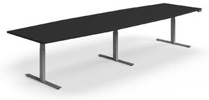 AJ Produkty Jednací stůl QBUS, výškově nastavitelný, 4000x1200 mm, tvar člunu, stříbrná podnož, černá