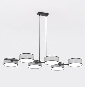 Závěsné svítidlo DRUMZ 6 – šedé / černé, textilní stínidla, 6× E14, šířka 100 cm
