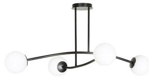 Stropní svítidlo HALLDOR 4 – černé, bílé sklo, 4× E14, šířka 108 cm