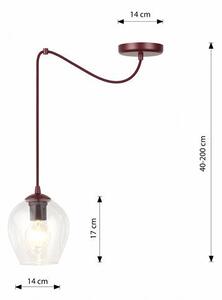 Závěsné svítidlo LEVEL 1 – vínové, čiré sklo, 1× E27, šířka 14 cm