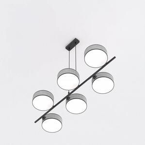 Závěsné svítidlo DRUMZ 6 – šedé / černé, textilní stínidla, 6× E14, šířka 100 cm