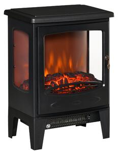 HOMCOM Elektrický krb 900W/1800W - Volně stojící dekorativní krb s efektem plamene a nastavitelnou teplotou, ochrana proti přehřátí pro 20-25 ㎡, Černý
