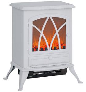 HOMCOM Elektrický Krb 1000W/2000W Dekorativní Krb s Efektem Plamene a Nastavitelnou Jasností pro 15-30 ㎡ 45x28.5x54 cm Bílý | Aosom