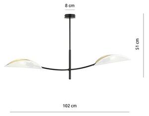 Stropní svítidlo LOTUS 2 – bílé, zlatá textilní stínidla, 2× E14, šířka 102 cm