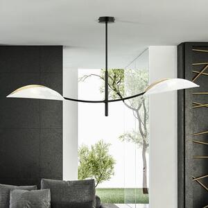 Stropní svítidlo LOTUS 2 – bílé, zlatá textilní stínidla, 2× E14, šířka 102 cm