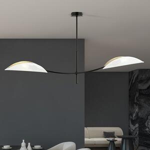 Stropní svítidlo LOTUS 2 – bílé, zlatá textilní stínidla, 2× E14, šířka 102 cm