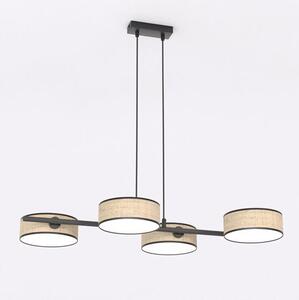 Závěsné svítidlo DRUMZ 4 – hnědé / černé, ratanová stínidla, 4× E14, šířka 80 cm