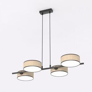 Závěsné svítidlo DRUMZ 4 – hnědé / černé, ratanová stínidla, 4× E14, šířka 80 cm