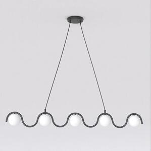 Závěsné svítidlo SINUS – černé, opálové sklo, 5× G9, šířka 110 cm