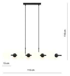 Závěsné svítidlo RORY 8 – černé, opálové sklo, 8× E14, šířka 115 cm