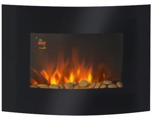 HOMCOM Elektrický Krb s Vytápěním, Nástěnný Krb s LED Efektem Plamene, 7 Barev Plamenů, 900/1800 W, Elektrický Krb s Časovačem, Nastavitelný Termostat