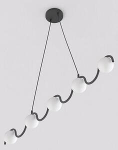 Závěsné svítidlo SINUS – černé, opálové sklo, 5× G9, šířka 110 cm