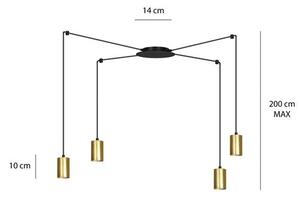 Závěsné svítidlo TRAKER 4 – černé / zlaté, 4× GU10, šířka 300 cm