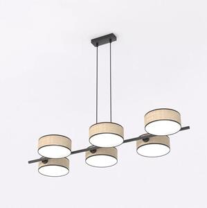 Závěsné svítidlo DRUMZ 6 – hnědé / černé, ratanová stínidla, 6× E14, šířka 100 cm