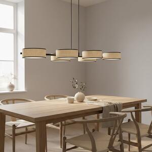 Závěsné svítidlo DRUMZ 6 – hnědé / černé, ratanová stínidla, 6× E14, šířka 100 cm
