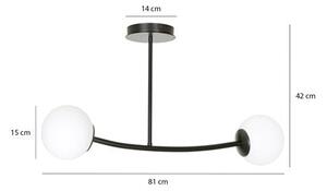 Stropní svítidlo HALLDOR 2 – černé, bílé sklo, 2× E14, šířka 81 cm