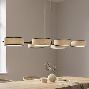 Závěsné svítidlo DRUMZ 6 – hnědé / černé, ratanová stínidla, 6× E14, šířka 100 cm