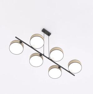Závěsné svítidlo DRUMZ 6 – hnědé / černé, ratanová stínidla, 6× E14, šířka 100 cm