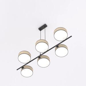 Závěsné svítidlo DRUMZ 6 – hnědé / černé, ratanová stínidla, 6× E14, šířka 100 cm