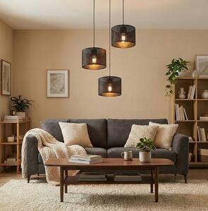 Závěsné svítidlo LUX 3 PREM – celočerné, textilní stínidla, 3× E27, šířka 43 cm