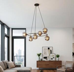 Závěsné svítidlo AZURA 6 – černé, grafitové sklo, 6× E14, šířka 75 cm