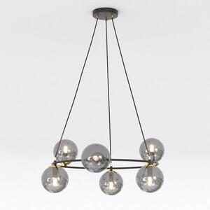 Závěsné svítidlo AZURA 6 – černé, grafitové sklo, 6× E14, šířka 75 cm